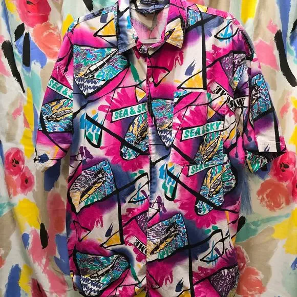 VTG Daniel Hechter 100% cotton colorful Hawaiian surf sail button-down shirt XL - Picture 2 of 13